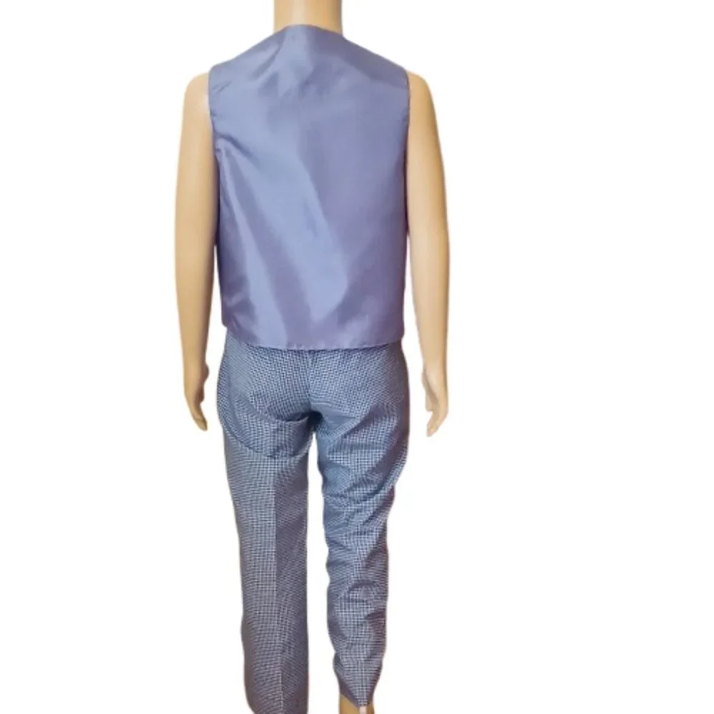 Boys Gingham Vest & Pants Set 4 Gray Lightweight Suit by Gino Lussari